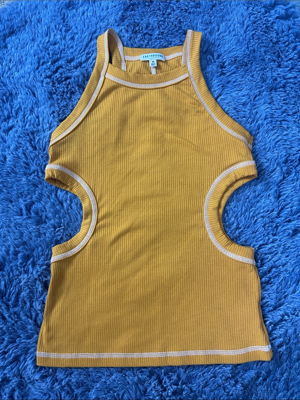 EARTHBOUND Mustard Yellow Ribbed Tank with Side Cutouts